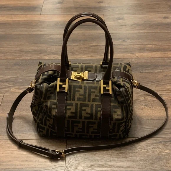 ❌SOLD❌ Vintage Fendi Zucca Brown Monogram Canvas Convertible Boston Bag - Picture 2 of 14